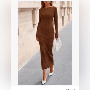 PRETTYGARDEN Sweater Dress Spring 2026 Casual Boat Neck RibbedKnit Bodycon NWOT